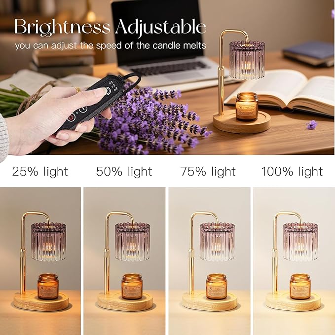 Candeldo Candle Warmer Lamp with Timer: Purple Candle Warming Lamp with 2 Bulbs Height Adjustable Wax Melt Dimmable Bedroom Decor for Women