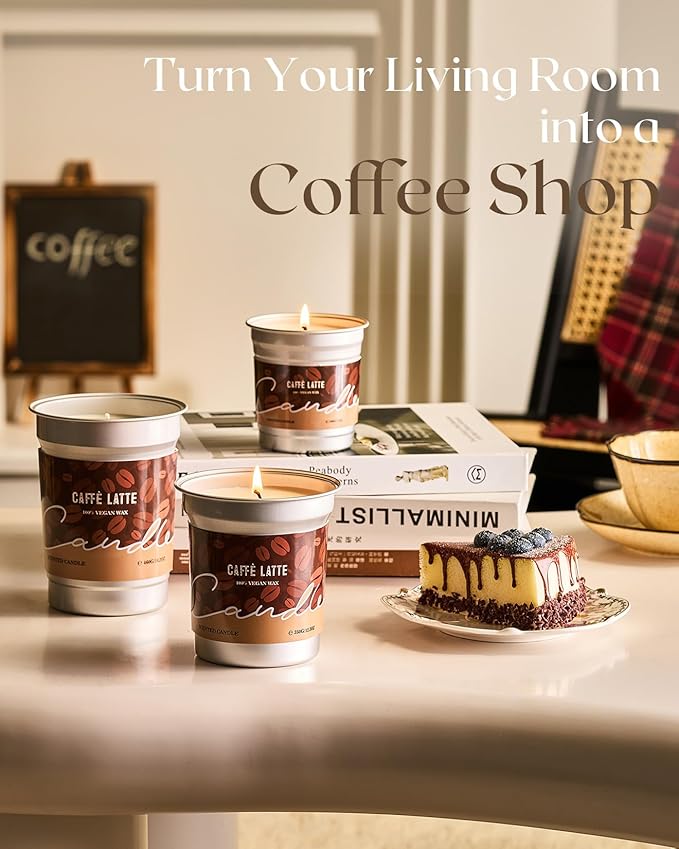 M&SENSE Coffee Candles Latte Scented, Soy Wax 12.3oz 75 Hours Long Lasting Clean Burn, Stress Relief Aromatherapy Gifts for Coffee Lovers, Cozy Winter Holiday Home Decor