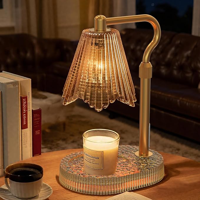 Candle Warmer Lamp with Timer & Dimmable 4-Level Brightness - Adjustable Height,for New Home Bedroom, Gifts for Women (Brown)