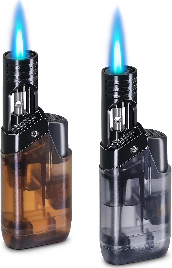 2 Pack Torch Lighter Mini Butane Multipurpose Utility Lighters with Wand Jet Flame Refillable Gas Lighters Pocket Lighter for Candle Camping BBQ Grill (Without Fuel) Assorted Colors