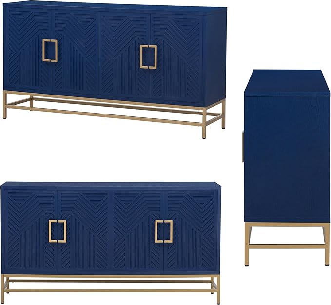 Amposei Accent Sideboard Cabinet 59.8-Inch Retro Credenza Console Storage Cabinet Dining Buffet Table with 4 Doors & Adjustable Shelves for Living Room Entrance, Navy