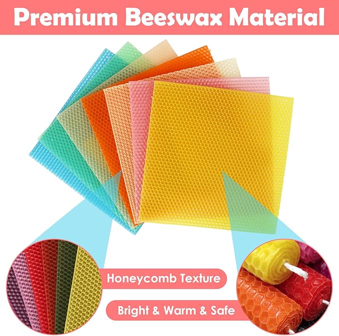 8x8 Inch Beeswax Sheets for Candle Making, 21 PCS Beeswax Candle Making Kit for Adults, 7 Macaron Colors Beeswax Honeycomb Sheet with Cotton Wick for DIY Craft Gift