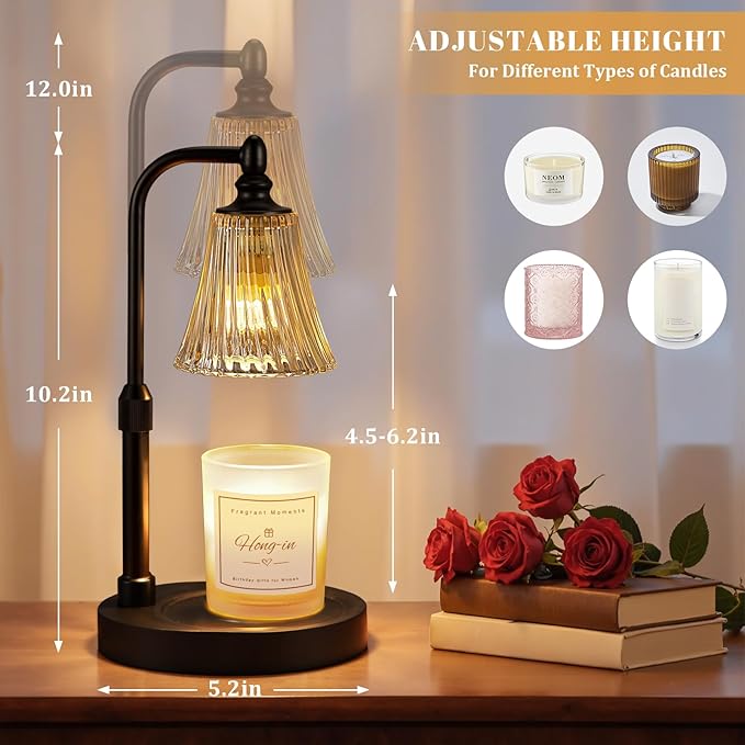 Hong-in Black Candle Warmer Lamp with Timer Dimmable,Birthday Gifts for Women,Adjustable Height Wax Melt Warmer for Jar Candles,House Warming Gifts New Home,Ideal for Office,Bedroom Home Decor