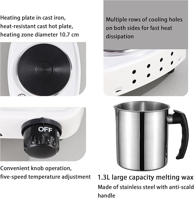 Candle Making Kit for Adults, 44 Oz Wax Melt Warmer, Stainless Steels Candle Wax Melting Pot, Family DIY Candle Making Kit & 110v/500w 5-Speed Temperature Adjustment, Fast Heating (1)