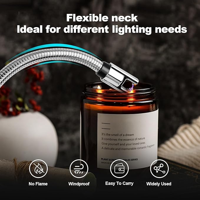 2 Pack Electric Candle Lighters – USB Rechargeable Plasma Arc, Windproof Flameless with Flexible Neck for Candles, Fireplace, BBQ, Camping
