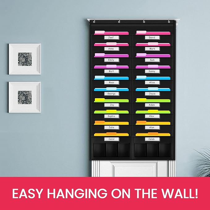 Godery Heavy Duty Storage Pocket Chart for Classroom and Office, Clear Storage Pocket Chart for Files Folder (20+6 Pockets & Nametag)