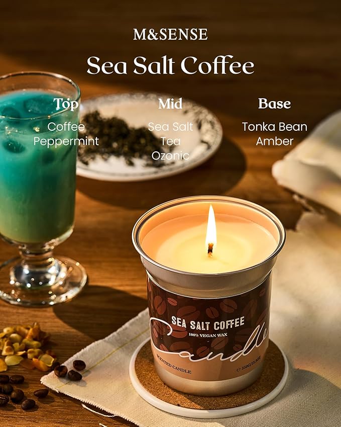 M&SENSE Iced Coffee Candle Summer Sea Salt Scented, Soy Wax 16.2oz 100 Hours Long Lasting Clean Burn, Large Jar Candles for Home Scented, Stress Relief Aromatherapy Gifts for Women Men