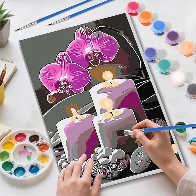 Skyboda Christmas Paint by Numbers Kit for Adults Beginners with Frame, Candles Flower Adult Paint by Number Kits on Canvas, Easy DIY Oil Painting Kits for Home Decor, 8x12in