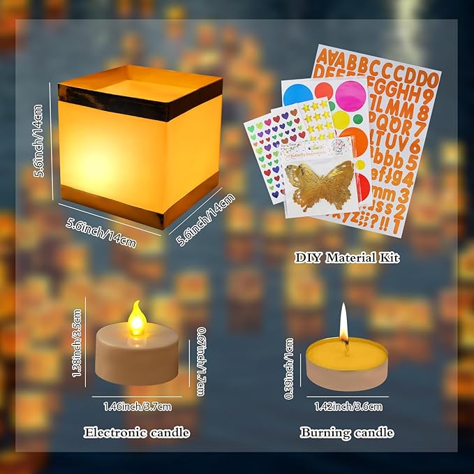 40PCS Gold+White Outdoor Floating Candle Lantern Kit - DIY Tangled Paper Lantern Pattern, Waterproof Wishing Lanterns for Garden, Patio, Hallowee & Christmas,Wedding Pool Decoration