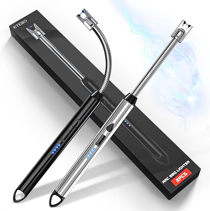 KTEBO 2 Pack Plasma Arc Electric Candle Lighters Rechargeable, Flexible Gooseneck (Black+Sliver)