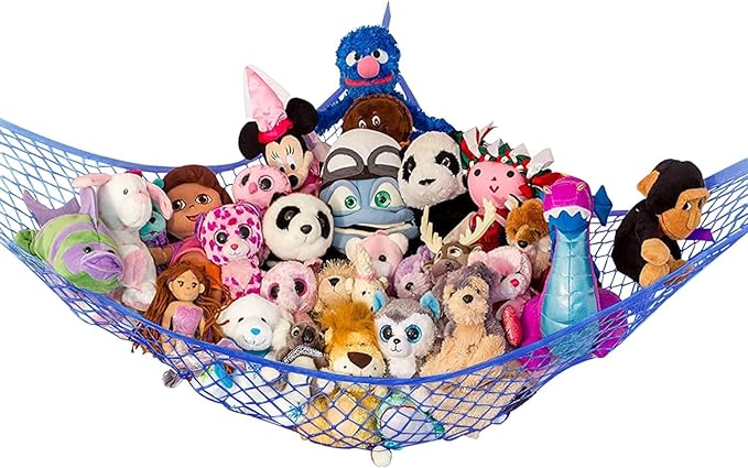Lilly's Love Large Stuffed Animal Hammock | Corner Hanging Organizer, Toy Storage, Stuffed Animal Storage Net | Made From High Quality Fishing Net, Holds 12lbs | 79"x63"x63" (Blue)