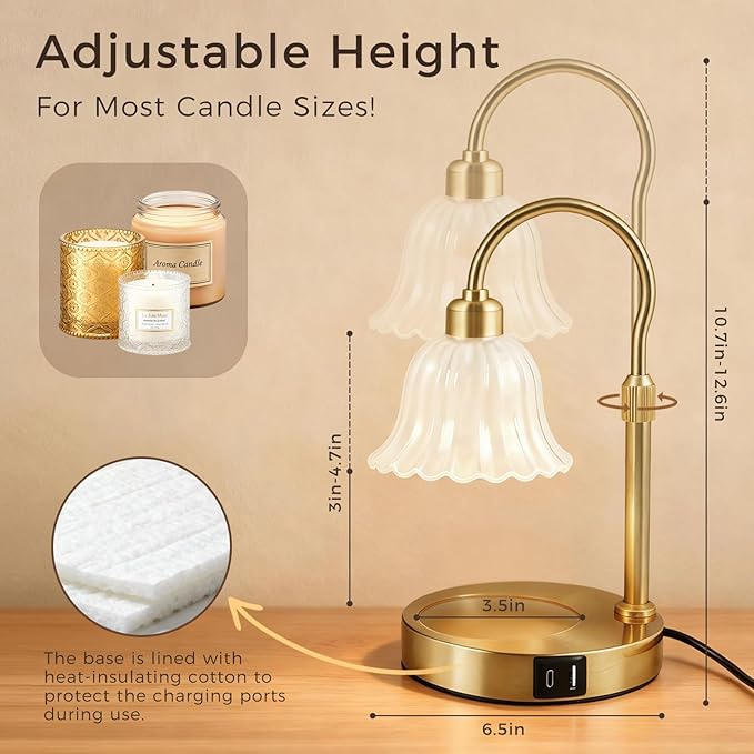 DomeStar Gold Candle Warmer Lamp, Flower Wax Melt Lamp with Timer Cottage Core Decor Mother Day Gift for Woman
