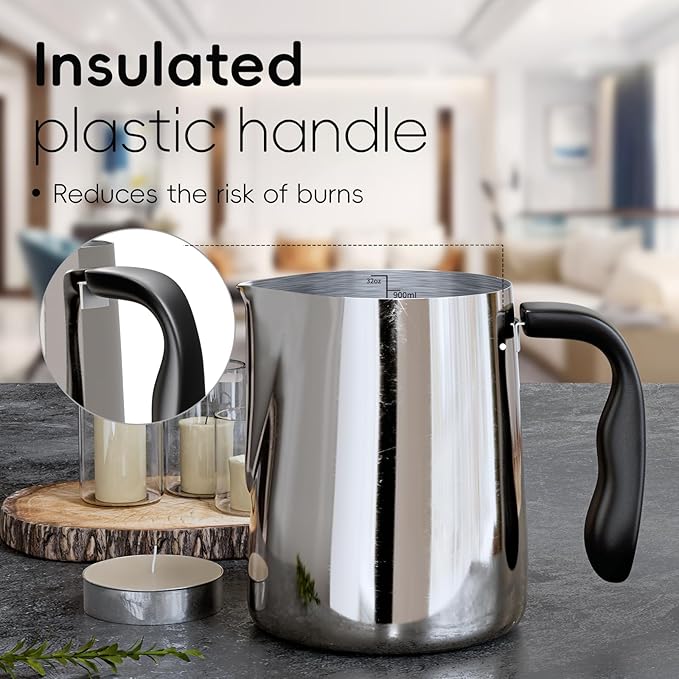 CasaCulina Candle Making Pouring Pot with Stirring Spoon, 32oz Stainless Steel Wax Melting Pot with Heat-Resistant Handle, Double Boiler Candle Making Pitcher with Dripless Pouring Spout Design
