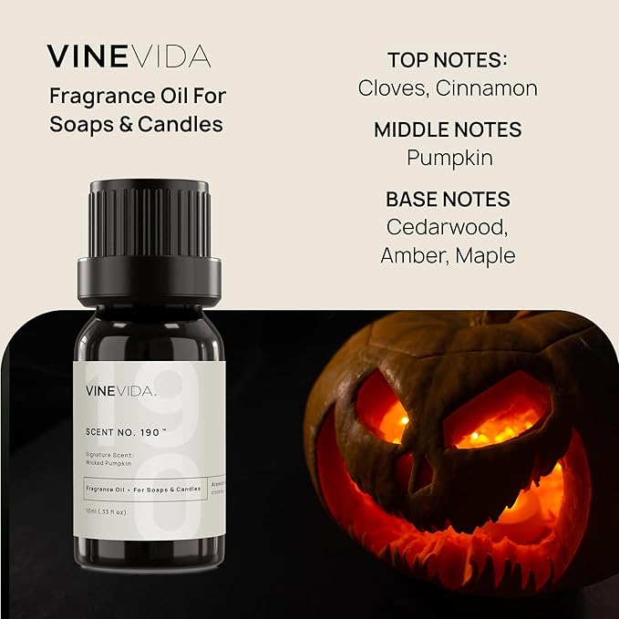 VINEVIDA [10ml] Wicked Pumpkin; Fragrance Oil for Candle Making and Soap Making - Premium Candle Scents for Soy Candles