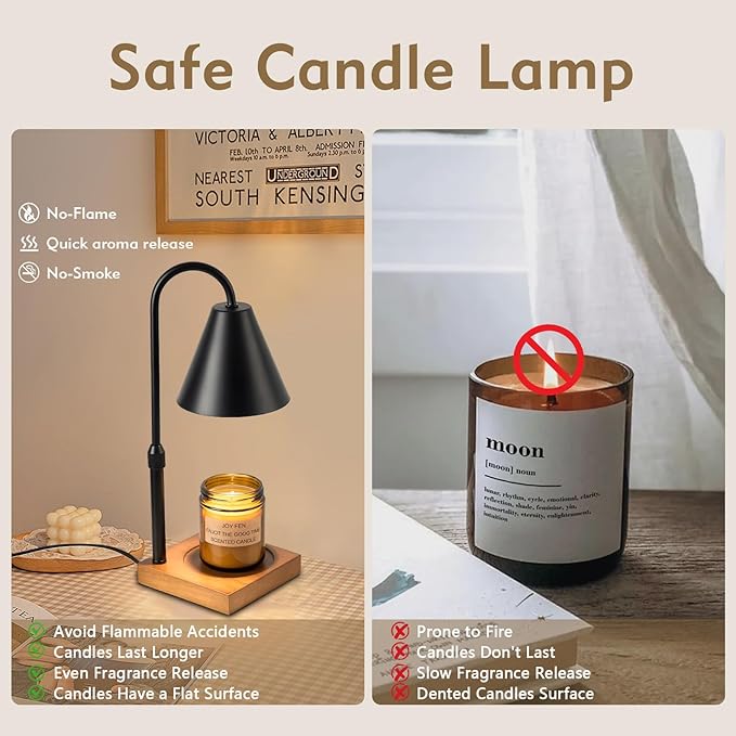 Electric Candle Warmer Lamp with Timer: Candle Warmer Lamp Adjustable Height for All Size Jar Candles, Dimmable Candle Warmer Light with 2 Bulbs for Bedroom Home Decor, Gifts for Women, Black