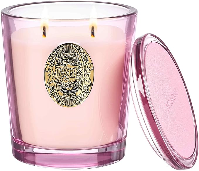 M&SENSE Large Two-Wick Soy Candle | Jasmine & Pink | 19.8 oz, 120H Burn Time | Luxury Scented Candle for Relaxation, Gifting, Home Décor | Ideal for Bedroom, Office, Party Ambiance