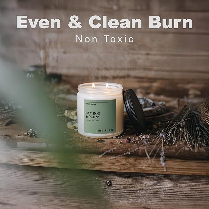 Bamboo & Peony Scented Candle,|12oz Natural Soy Candle, 70-Hour Clean Burning, Japandi Home Décor, Mindful Aromatherapy for Focus & Relaxation, Elegant Gift for Housewarming