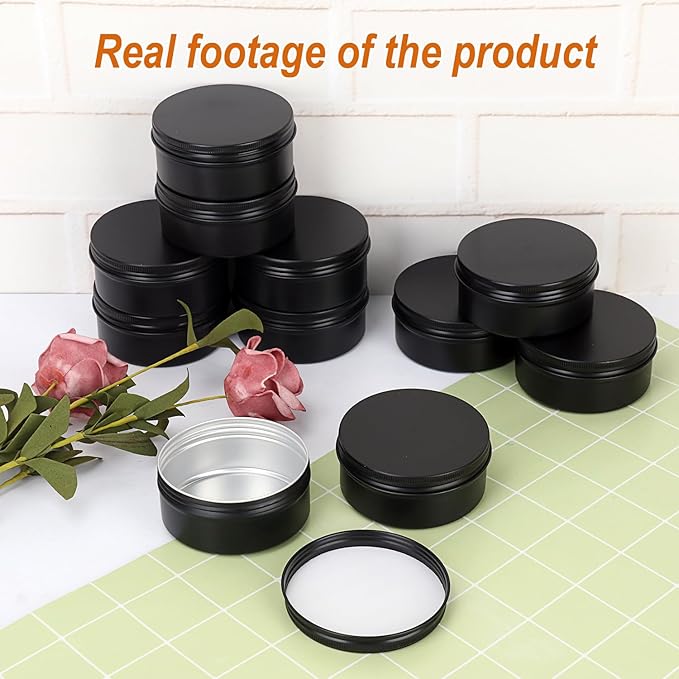 48 Pack 4 oz Black Aluminum Round Tins with Screw Lid, Multipurpose Storage for Candles, Creams, DIY Ointments, Buttons