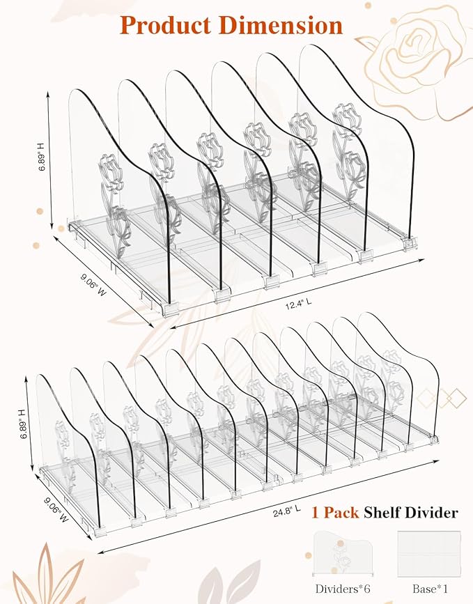 Adjustable Rose File Organizer for Desk, Vertical File Folder Holders for Magazines, Upright Desktop Binder Organizer, Clear Paper Bookshelf Divider File Sorter for School Office Supplies