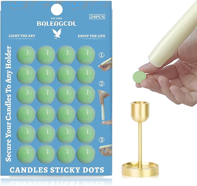 Candle Sticky Dots - Green Wax Candle Adhesive - Unscented Cire Adhesive for Secure Placement - Easy Clean and Traceless - Pack of 24
