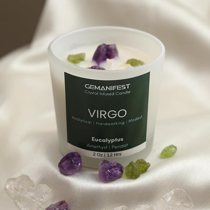 Virgo Crystal Candle with Zodiac Bracelet Virgo Gifts for Men Women Eucalyptus Soy Candles for Home Scented Birthday Astrology Gifts for Candle Lovers Spiritual People