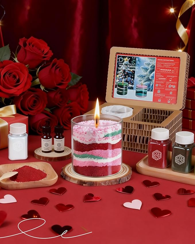 DIY Pearled Candle Sand Kit -11 Oz Sand Wax Beads (6 Colors), 2x10ml Scented Essential Oils, 4 Reusable Wicks, Glass Cup & Spoon, Handmade Candle Craft Gift Set for Women Mom Girlfriend