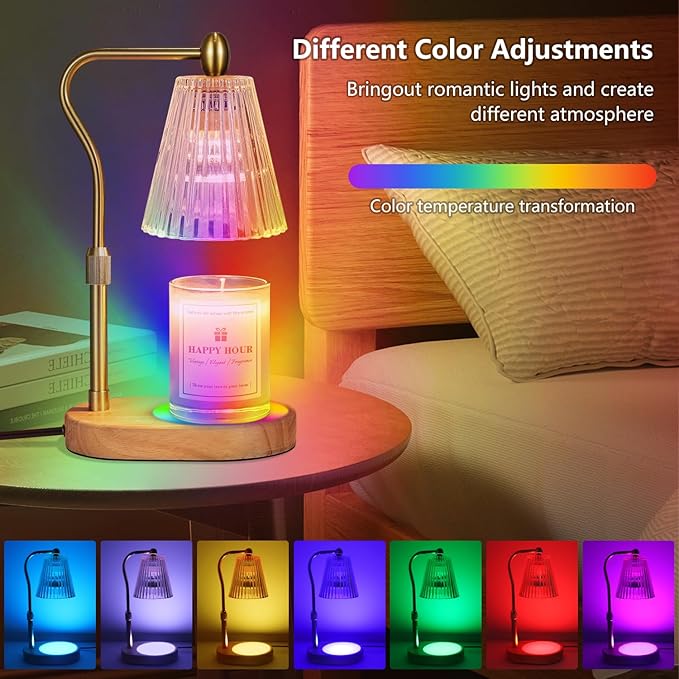 Imenlox Dimmable Candle Warmer Lamp with RGB Mode & Timer, Electric Melting Lamps for Jar Candles, Wax Melt Warmers for Home Bedroom Decor (8 Colors LED Changing)