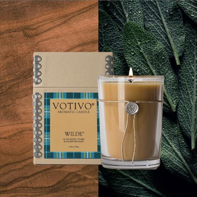 Votivo Wilde 6.8oz Aromatic Candle | Soy Wax Blend | Luxury Glass Jar Scented Candle & Box | Candles for Home Scented | Long Burning & Highly Scented