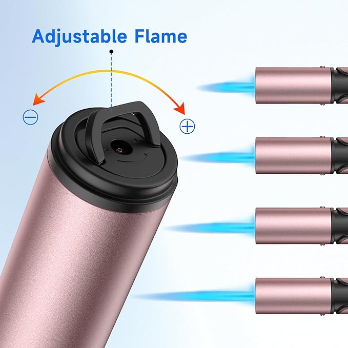 Torch Lighters Butane Lighter 2 Pack Windproof Adjustable Jet Flame Torch Lighter, Butane Refillable Gas Torch Lighter for Candles Grill BBQ Fireplaces Camping (Rose/Black)