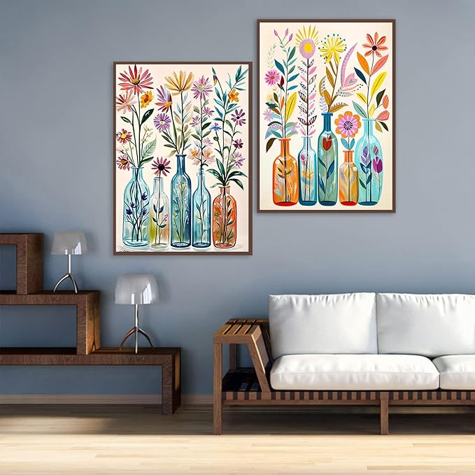 Meothan Diamond Art Kits for Adults, 2 Pack Diamond Painting Kits for Adults, 5D Full Drill Round Paint Diamond Dots Gems Art Crafts for Home Wall Decor 12x16Inch (Vase Flowers)