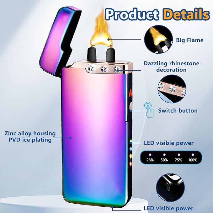 Electric Lighter Plasma Lighters USB Rechargeable Lighter with LED Battery Indicator No Butane Windproof Lighters IdWD867eal for Candles, BBQ, and Travel (Color)