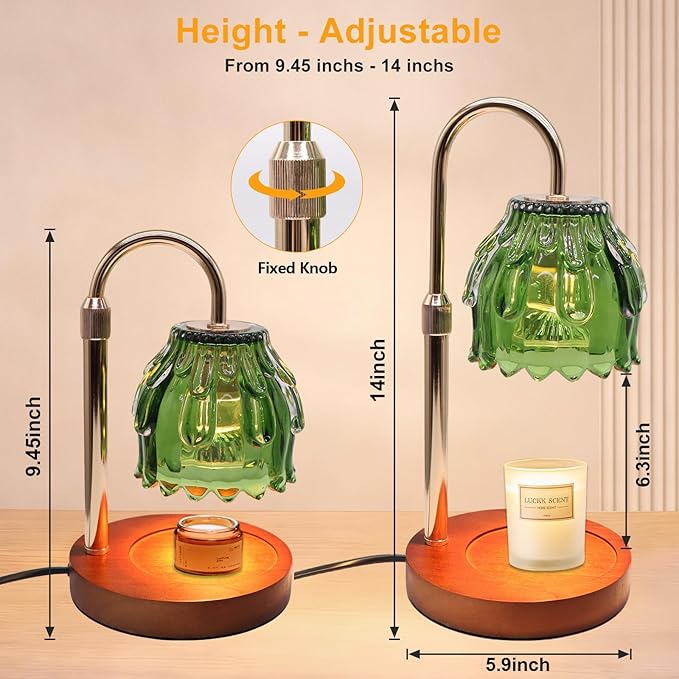 Candle Warmer Lamp with Timer and Dimmer 4-Level Dimmable Flower Light Heat Lamp for Jar Candles Adjustable Height Modern Cute Home Decor for Living Room Bedroom and Best Gift for Friends Lover. Green