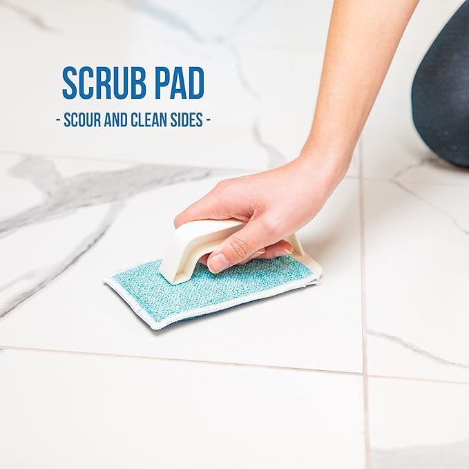 Don Aslett’s Scrub & Switch Combo Set | Dual-Sided Scrub, Clean, and Polish Sponges Included | Handheld Tool for Extra Scrubbing Power | Reusable and Machine Washable
