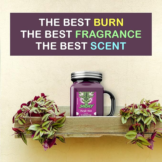 Smoxy Smoke Odor Eliminator Candle - Scented Candle for Home - Indoor Space Deodorizer & Air Freshener with Fragrance Pet Smell - Natural Palm Wax - Glass Mason Jar, 13oz. (Purple Haze)