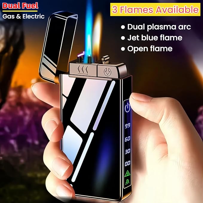 Torch Lighter, Butane Torch Soft Flame Plasma Dual Arc 3-in-1 Lighter, USB Rechargeable Electric Lighters with Flashlight, Windproof Refillable Lighters (Without Fuel) (Colored Ice)