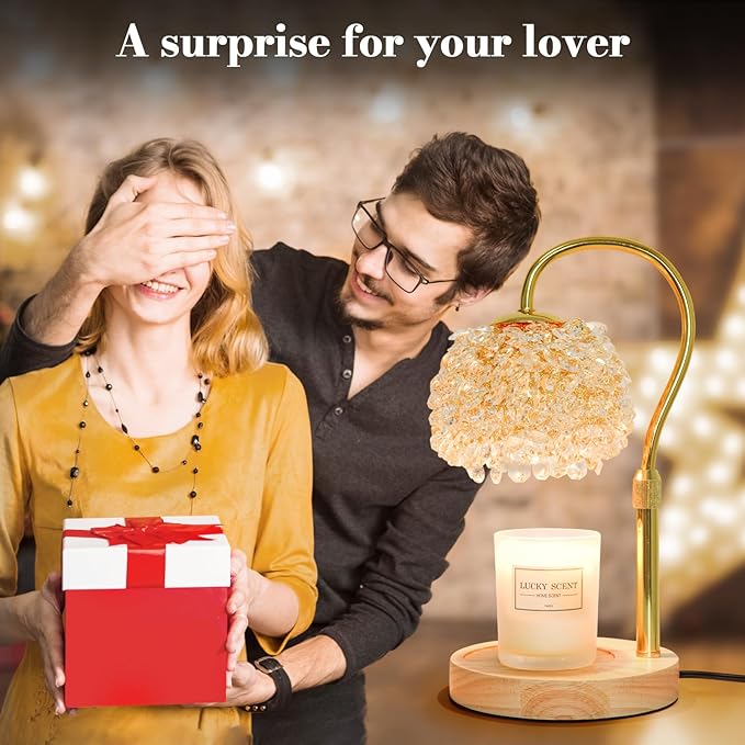 Hisummer Candle Warmer Lamp with Timer, Dimmable Candle Lamp Warmer with 312 K9 Crystals Adjustable Height Electric Candle Warmer for Women Gifts, Wax Warmer Lamp with 2 Bulbs for Jar Candles