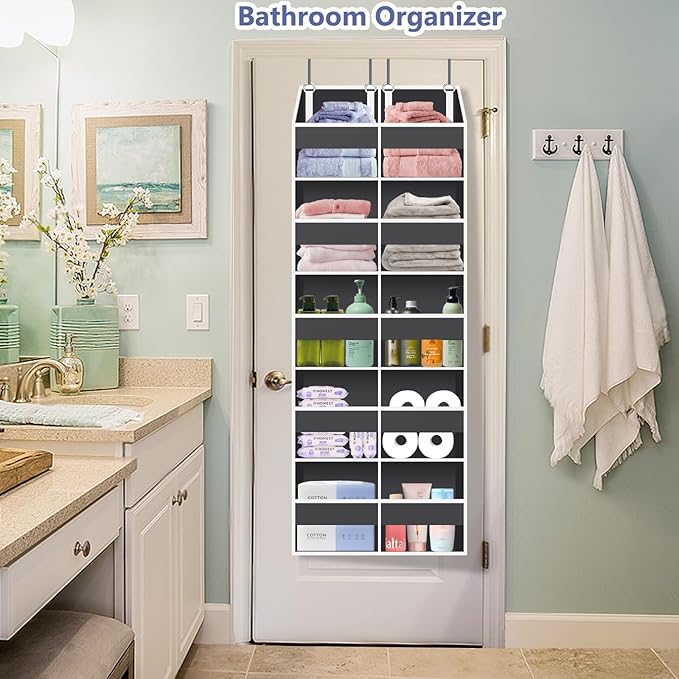 Heavy Duty Over The Door Organizer 5 Tiers, Extra Large Behind Door Storage of 10 Front & 10 Mesh Pockets, 80lb Weight Capacity, Hanging Doors Storage for Closet Bedroom Nursery, Dark Gray