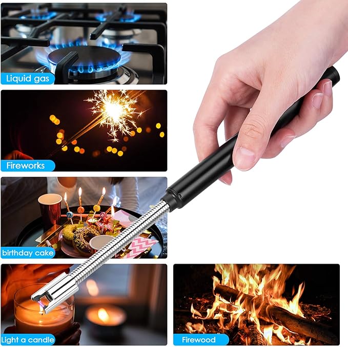 Candle Lighter, Plasma Electric Arc Lighters with 360¡ã Flexible Long Neck and LED Battery Display, USB Rechargeable Windproof Flameless for Camping Kitchen Grill Candle (Black)
