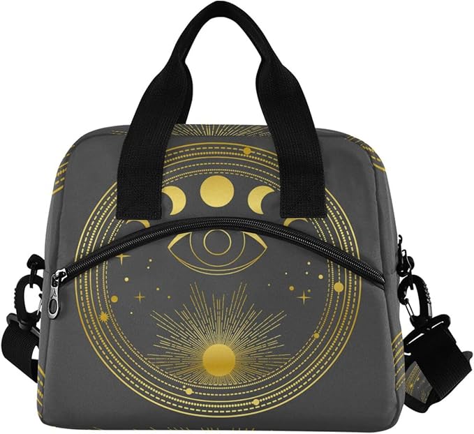 CBBYY Goth Stars Sun Lunch Bags for Women Men, Reusable Insulated Lunch Box, Adjustable Shoulder Straps Tote Lunch Bag for Work Picnic School