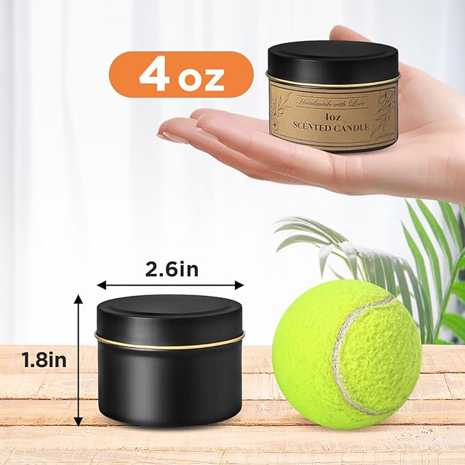 Candle Tins 4oz, 24 Set Candle Making Kit with Bulk Candle Containers, Wood Wicks, Sticker, Wick Holders,Warning Labels for Small Businesses,Candle Jars with Lids for DIY Candle Making