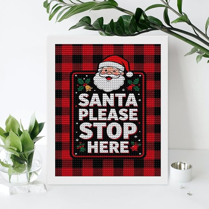 AIVKIEJK Diamond Painting Kits for Adults - Holly & Stars, Santa Please Stop Here Painting DIY 5D Full Drill Diamond Dots Paintings with Diamonds Gem Art and Crafts Home Decor 16"x20"