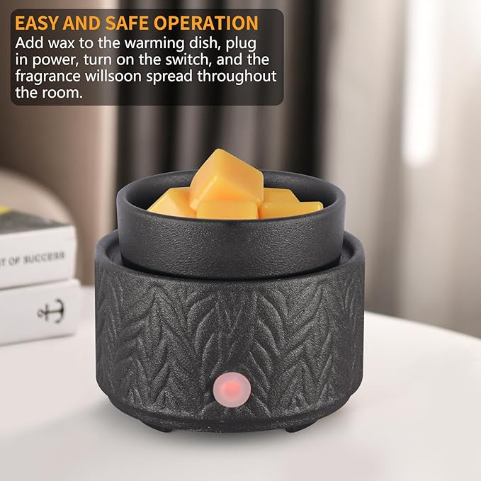 Ceramic Wax Melt Warmer, Fragrance Wax Warmer 4-in-1 Electric Candle Wax Melter and Wax Cubes for Home Office Bedroom Aromatherapy Essential Oil Burner is Birthday Gifts for Women Mom Girl(Black)