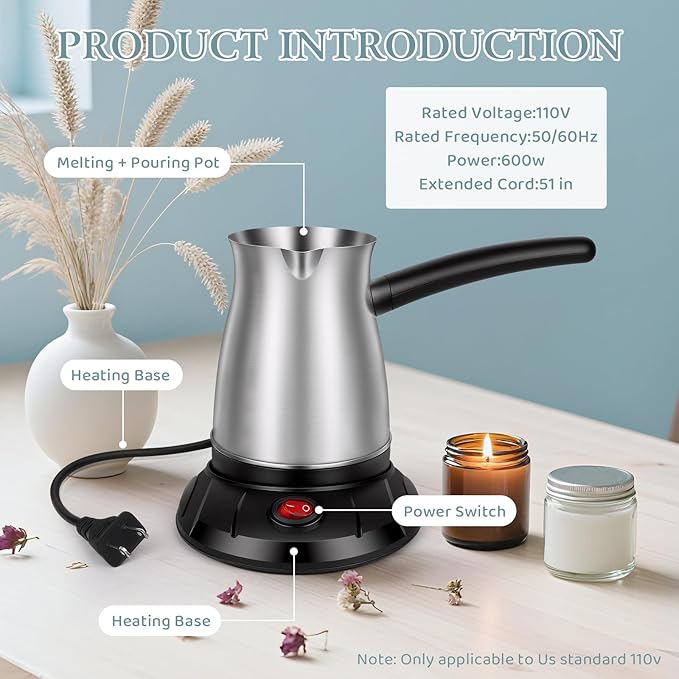 Aottom Wax Melter for Candle Making - Stainless Steel Candle Wax Melter Pot with Pouring Spout, DIY Candle Making Kit Supplies Included Wicks, Wick Stickers, Centering Device, Stirring Spoon