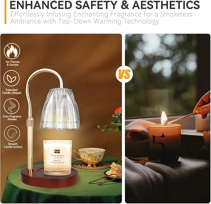 TOACSUCP Candle Warmer Lamp with 3 Bulbs, Adjustable Height Dimmable Candle Warmer with Timer, Compatible with Large Jar Candles, Candle Lamp with Charming Gift Box for Her/Him