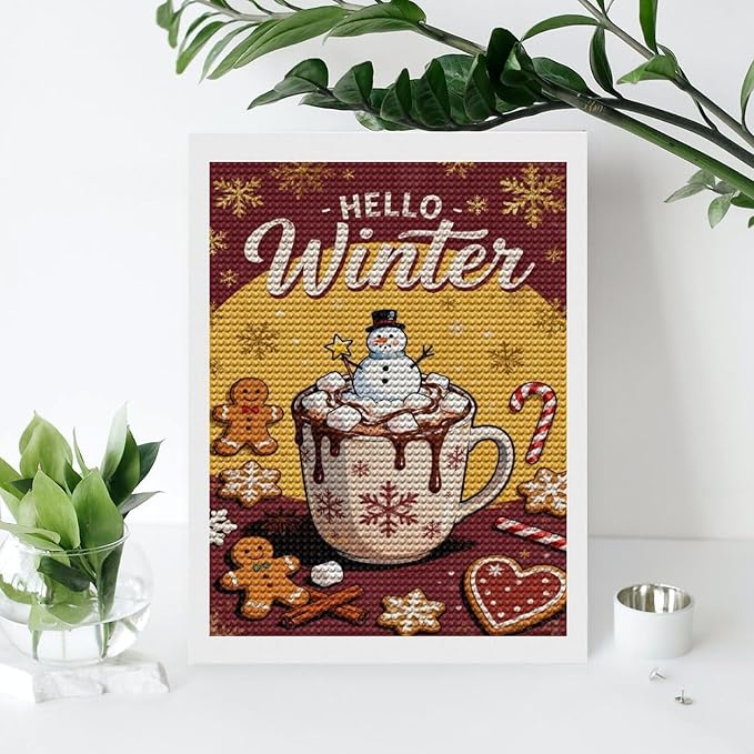 Diamond Painting Kits for Adults - Hello Winter Ice Cream & Gingerbread Snowflakes & Candles Painting DIY 5D Full Drill Diamond Dots Paintings with Diamonds Gem Art And Crafts Home Decor 12"x16"
