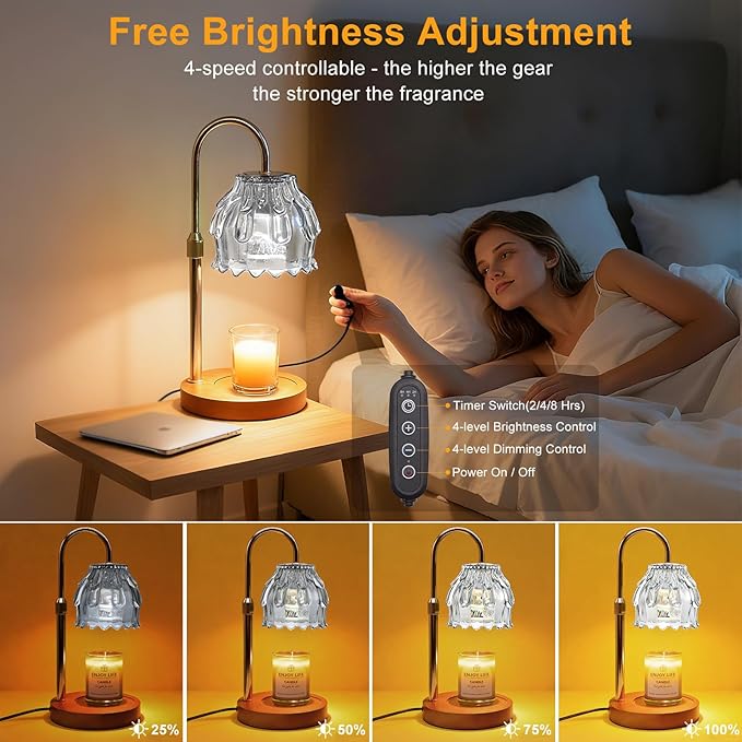 Candle Warmer Lamp with Timer and Dimmer 4-Level Dimmable Flower Light Heat Lamp for Jar Candles Adjustable Height Modern Cute Home Decor for Living Room Bedroom and Best Gift for Friends Lover.Silver