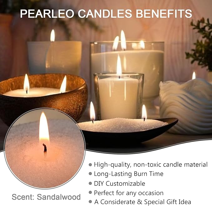 4lb Snowy Sandalwood Haze Scented Pearled Candl-MANNYCOM Long Lasting Burning Powder Wax-Refillable Sand Wax with 120 Wicks & Stirring Spoon Ice Scoop for Candles Making Kits