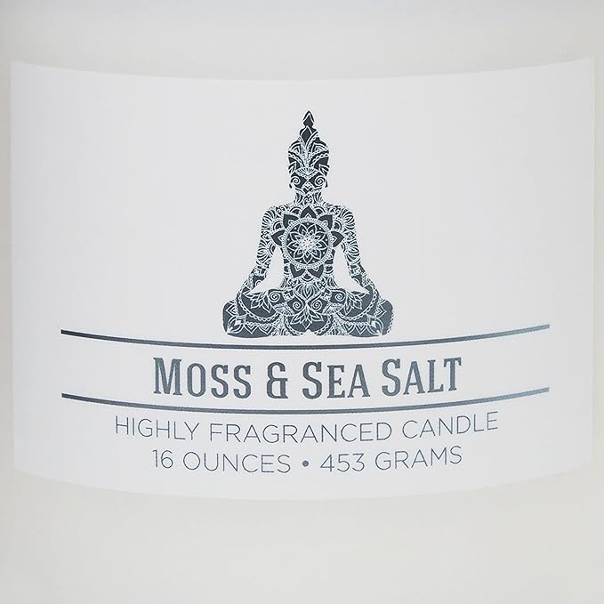 Carolina Moss & Sea Salt Scented Candle, 16 oz Wellness Relaxing Aromatherapy Candle, 2 Wick White Jar Soy Blend Wax, Candles for Home, 60H Burn - Made in The USA