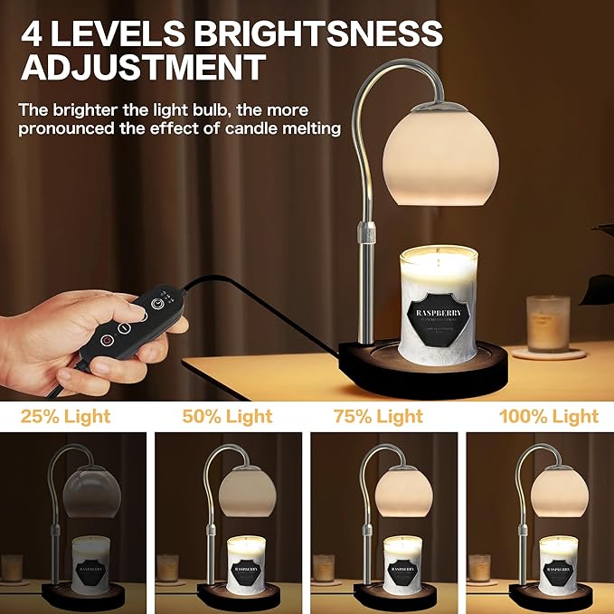 Candle Warmer Lamp with Timer 2H/4H/8H, Adjustable Height Dimmable Candle Lamp with 2 Bulbs, Wax Melt Warmer for Jar Candles, House Warming, Home Decor, Christmas Gifts for Women, Mom(Black)