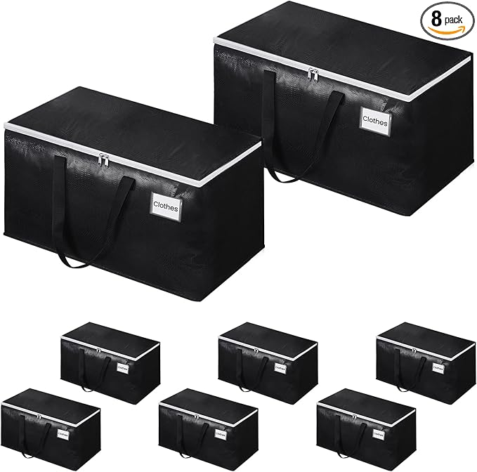 Extra Large Moving Boxes-Moving Bags with Zipper, Carrying Handles and Tag Pocket-Moving Supplies for Space Saving-Totes for Storage - for moving, Storage, Camping and Travel 93L-8 Pack